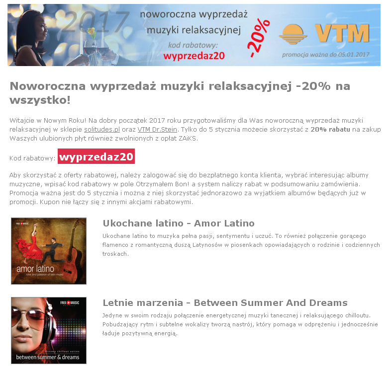 Noworoczna wyprzedaż muzyki bez opłat dla salonów kosmetycznych Noworoczna wyprzedaż muzyki bez opłat dla salonów kosmetycznych